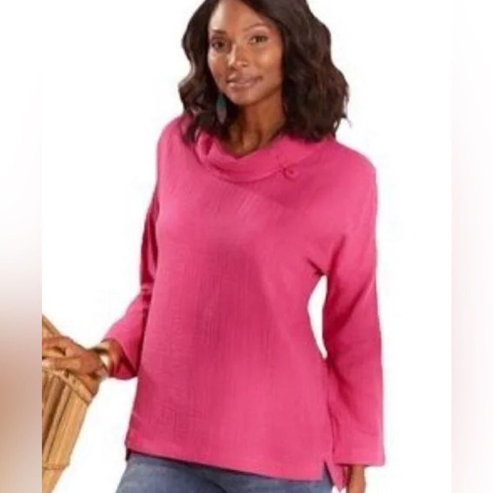 Soft Surroundings Giovinezza Cowl Neck Cotton Top Pink M